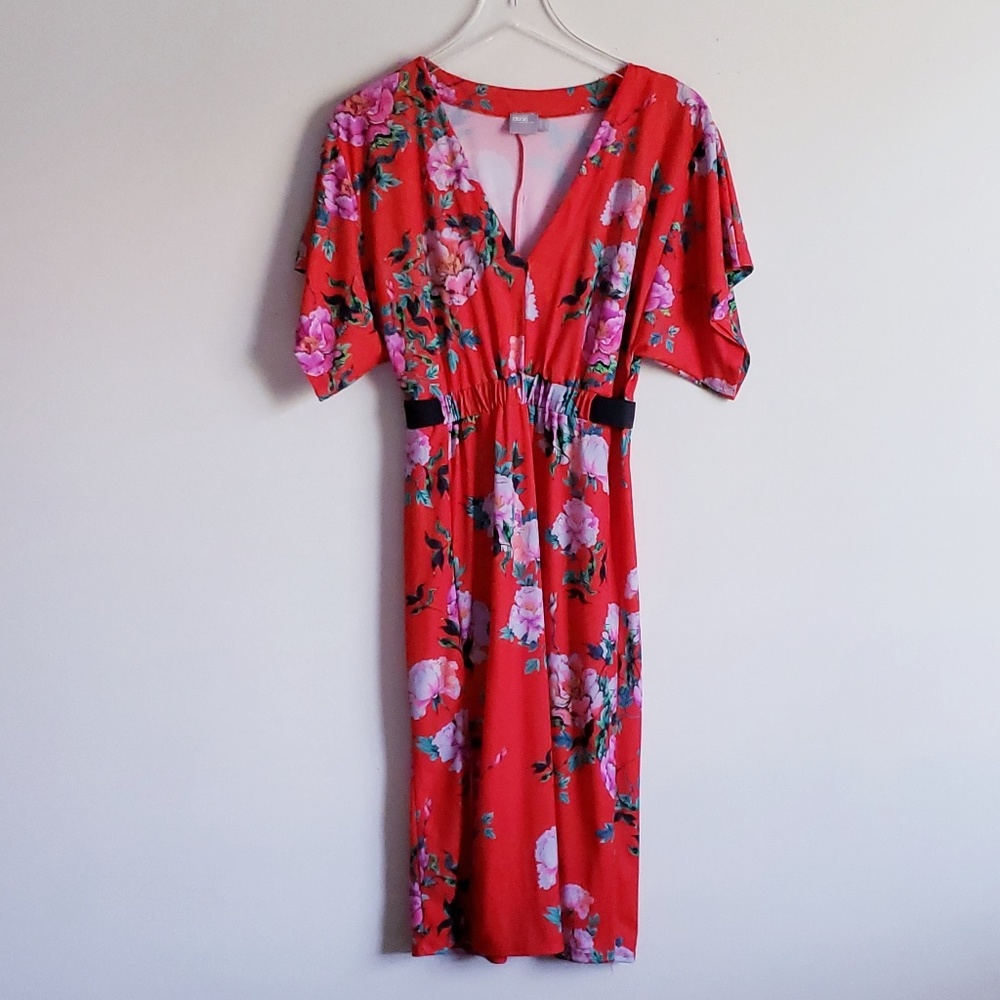 ASOS V Neck Floral Midi Dress Elastic Waist Dress - Picture 3 of 8